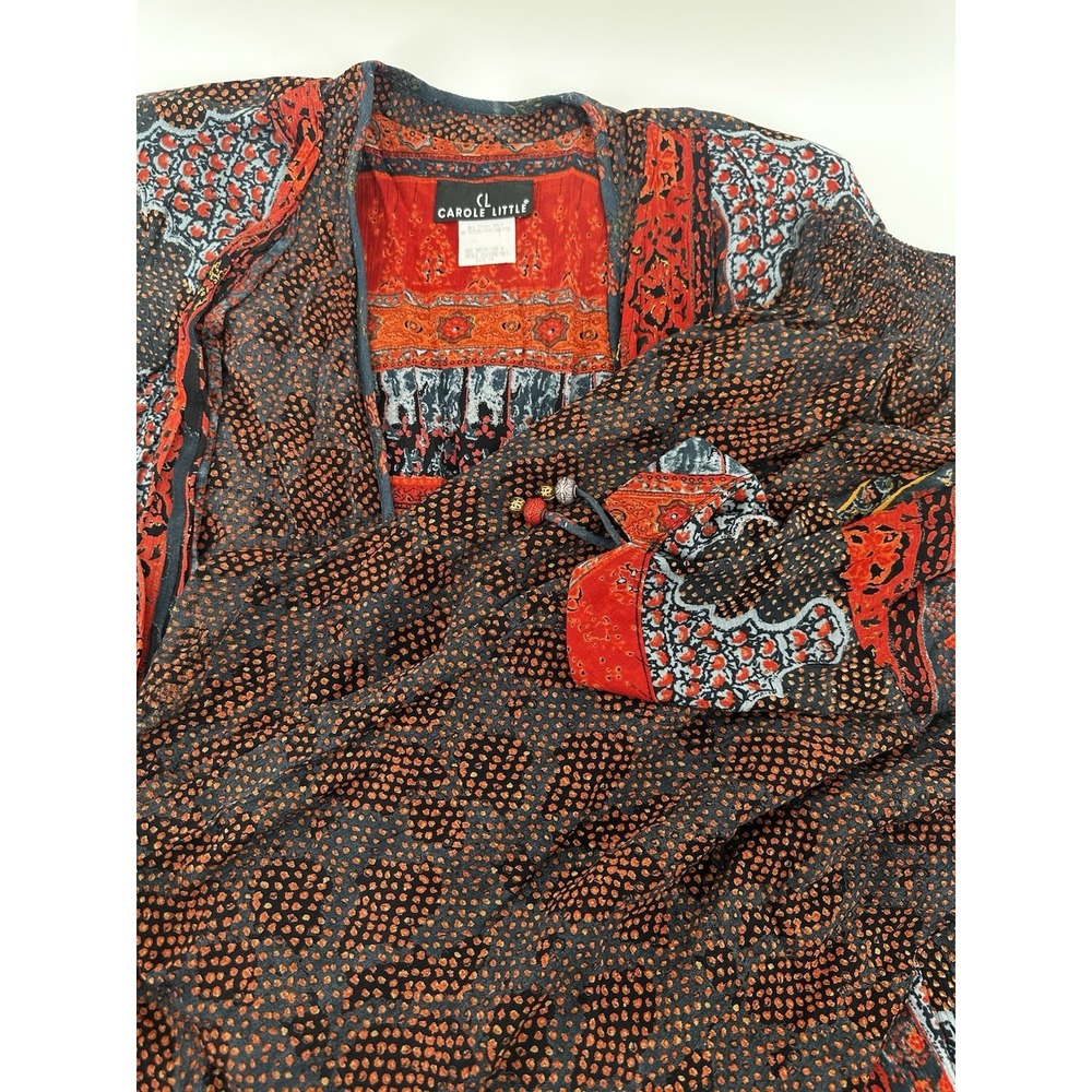 Carole Little 2 Pc Set Cardigan Top Culotte Pants 14 Gauze Art To Wear VTG 90s
